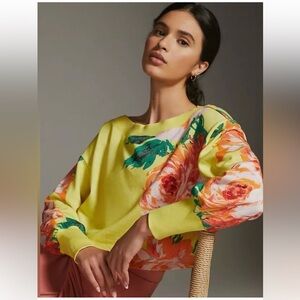 Anthropologie Daily Practice Wide Neck Sweatshirt S Yellow Floral